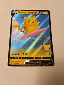 Pokemon TCG Surfing Pikachu v Holo Rare Card 008/025 Celebrations 2021 - Image 2