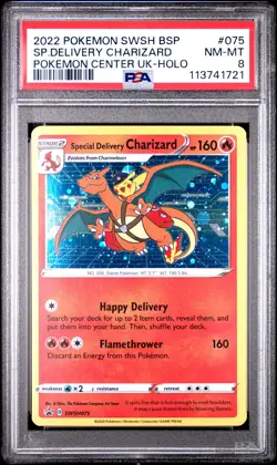 2022 POKEMON SWSH BLACK STAR PROMO #075 SPECIAL DELIVERY CHARIZARD-HOLO PSA 8 - Image 1