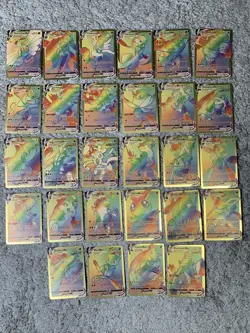 Set of 28 Pokemon Butterfree, Mew, Lapras & More Rainbow Gold Foil Fan Art NM! - Image 1