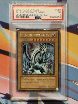 2002 Yu-Gi-Oh Blue Eyes White Dragon LOB-001 1st EDITION PSA 1 Low POP English - Image 1