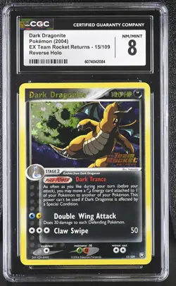 CGC 8 Dark Dragonite EX Team Rocket Returns 15/109 Reverse Holo STAMPED Pokemon - Image 1