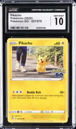 2022 POKEMON GO #027 PIKACHU CGC 10 GEM MINT - Image 1