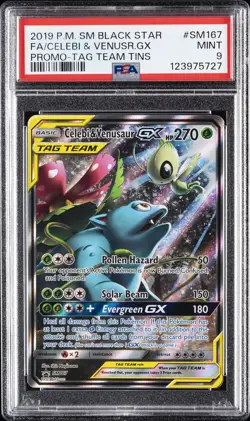 2019 POKEMON SM BLACK STAR PROMO #SM167 FULL ART/CELEBI & VENUSAUR GX PSA 9 - Image 1