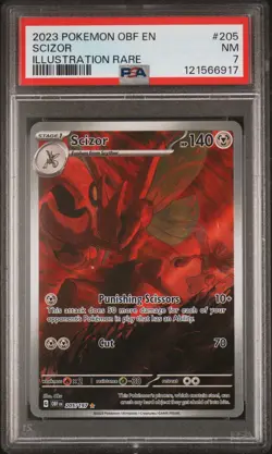 2023 POKEMON OBF EN-OBSIDIAN FLAMES ILLUSTRATION RARE #205 SCIZOR PSA 7 - Image 1