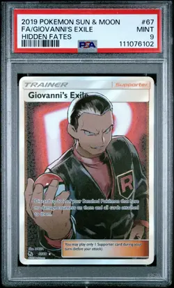 2019 POKEMON SUN & MOON HIDDEN FATES #67 FULL ART/GIOVANNI'S EXILE PSA 9 - Image 1