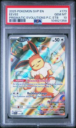 2025 POKEMON PRISMATIC EVOLUTIONS POKEMON CENTER ETB PROMO #173 EEVEE PSA 10 - Image 1