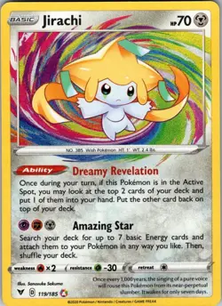 Pokemon TCG Jirachi 119/185 Amazing Rare Sword & Shield: Vivid Voltage NM - Image 1