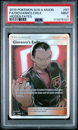 2019 POKEMON SUN & MOON HIDDEN FATES #67 FULL ART/GIOVANNI'S EXILE PSA 9 - Image 1