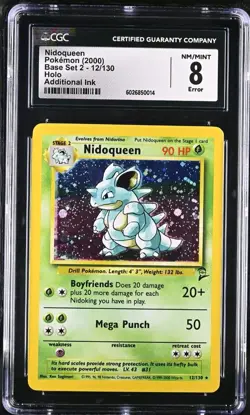 Pokemon Base Set 2 Nidoqueen 12/130 (EXTRA INK ERROR) Holo Rare CGC 8 NM-MINT - Image 1