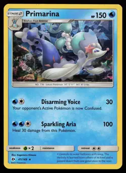 Primarina 41/149 Rare SM Base Set Pokemon Card - Image 1