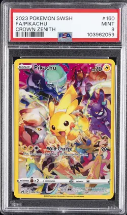 2023 POKEMON SWORD & SHIELD CROWN ZENITH #160 FULL ART/PIKACHU PSA 9 - Image 1