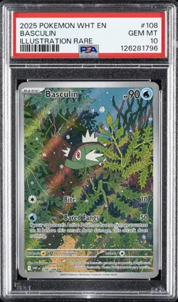2025 POKEMON WHT EN-WHITE FLARE ILLUSTRATION RARE #108 BASCULIN PSA 10 - Image 1
