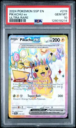 2024 POKEMON SSP EN-SURGING SPARKS ULTRA RARE #219 PIKACHU EX PSA 10 - Image 1