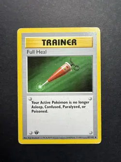 Pokemon Cards: Base Set 1st Edition Uncommon: Full Heal 82/102 - Image 1