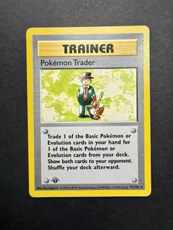 Pokemon Cards: Base Set 1st Edition Rare: Pokemon Trader 77/102 - Image 1