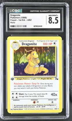 CGC 8.5 Dragonite 1999 Fossil 1st Edition 4/62 Holo Pokemon Card - Image 1