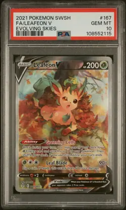2021 POKEMON SWORD & SHIELD EVOLVING SKIES #167 FULL ART/LEAFEON V PSA 10 - Image 1