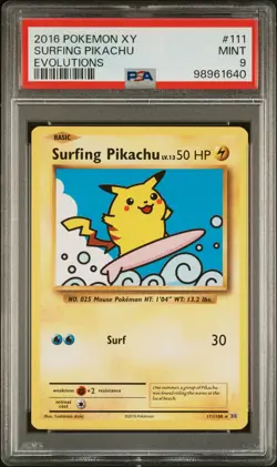 [PSA 9] 2016 SURFING PIKACHU POKEMON XY EVOLUTIONS #111 111/108 ✨ FREE SHIPPING - Image 1