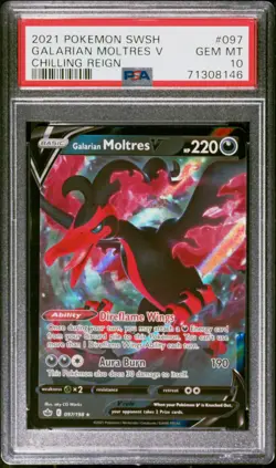 2021 POKEMON SWORD & SHIELD CHILLING REIGN #097 GALARIAN MOLTRES V PSA 10 - Image 1