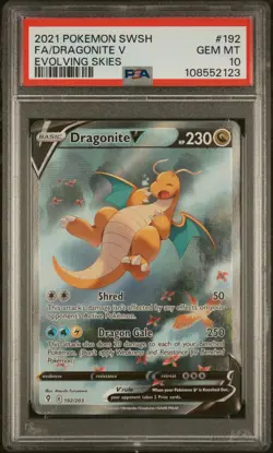 2021 POKEMON SWORD & SHIELD EVOLVING SKIES #192 FULL ART/DRAGONITE V PSA 10 - Image 1
