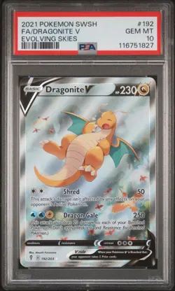 2021 POKEMON SWORD & SHIELD EVOLVING SKIES #192 FULL ART/DRAGONITE V PSA 10 - Image 1