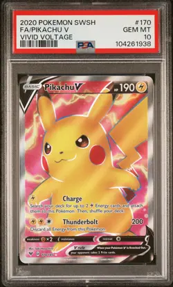 2020 POKEMON SWORD & SHIELD VIVID VOLTAGE #170 FULL ART/PIKACHU V PSA 10 - Image 1
