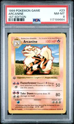 1999 POKEMON BASE SET 1ST EDITION #23 ARCANINE PSA 8 - Image 1