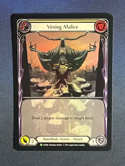 FAB LGS058 Vexing Malice Yellow FOIL Promo Runeblade Action Flesh & Blood TCG - Image 1