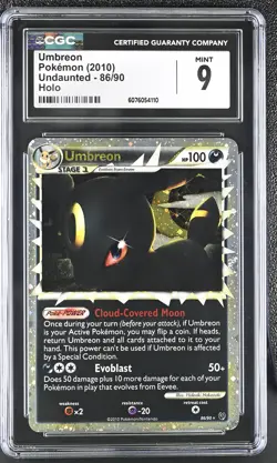 CGC 9 MINT Umbreon 2010 Undaunted 86/90 Holo SWIRL Pokemon Card - Image 1