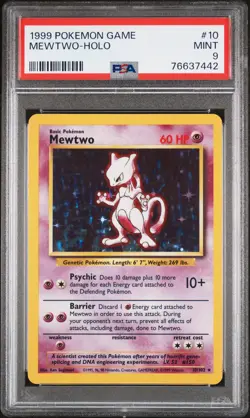 1999 POKEMON BASE SET UNLIMITED #10 MEWTWO-HOLO PSA 9 - Image 1