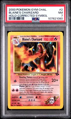 2000 POKEMON GYM CHALLENGE HOLO-CORRECTED SYMBOL #2 BLAINE'S CHARIZARD PSA 7 - Image 1
