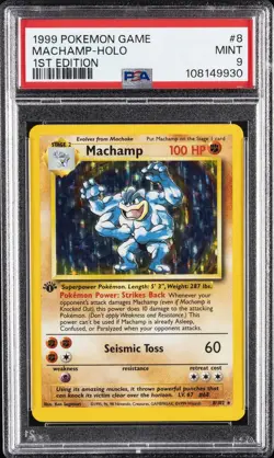 1999 POKEMON BASE SET 1ST EDITION #8 MACHAMP-HOLO PSA 9 - Image 1