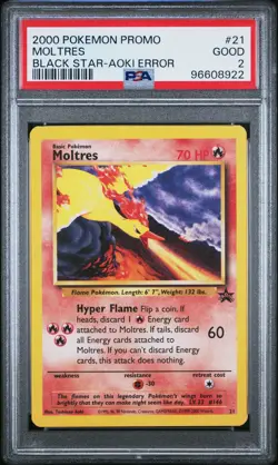 2000 POKEMON PROMO BLACK STAR TOSHINAO AOKI ERR #21 MOLTRES PSA 2 - Image 1