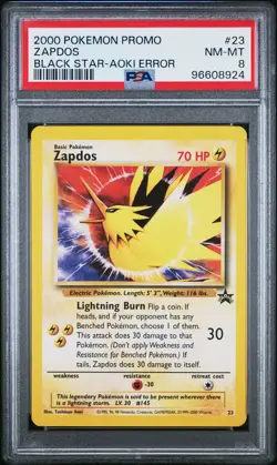 2000 POKEMON PROMO BLACK STAR TOSHINAO AOKI ERR #23 ZAPDOS PSA 8 - Image 1