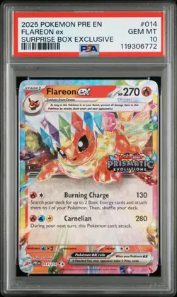 2025 POKEMON PRE EN-PRISMATIC EVOLUTIONS #014 FLAREON EX PSA 10 - Image 1