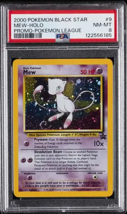 2000 POKEMON PROMO BLACK STAR POKEMON LEAGUE #9 MEW-HOLO PSA 8 - Image 1