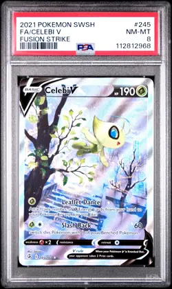 2021 POKEMON SWORD & SHIELD FUSION STRIKE #245 FULL ART/CELEBI V PSA 8 - Image 1