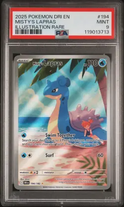 2025 POKEMON DRI EN-DESTINED RIVALS ILLUSTRATION RARE #194 MISTY'S LAPRAS PSA 9 - Image 1