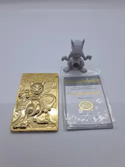 1999 Pokemon Mewtwo 23K Gold Plated Edition Trading Card BK & Tomy Mewtwo Figure - Image 1