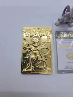 1999 Pokemon Mewtwo 23K Gold Plated Edition Trading Card BK & Tomy Mewtwo Figure - Image 2