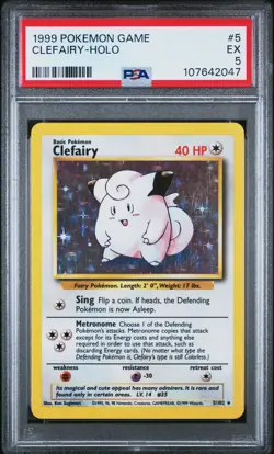 1999 POKEMON BASE SET UNLIMITED #5 CLEFAIRY-HOLO PSA 5 - Image 1