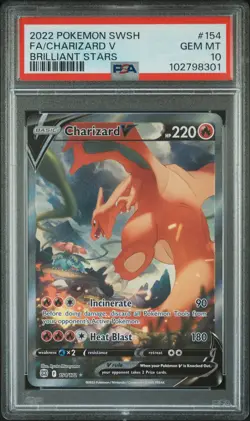 2022 POKEMON SWORD & SHIELD BRILLIANT STARS #154 FULL ART/CHARIZARD V PSA 10 - Image 1