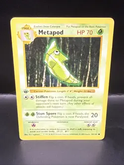 Pokemon Metapod 54/102. 1999 Shadowless Base Set 1st - Image 2