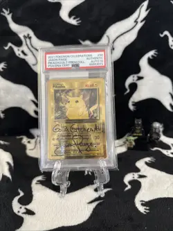 Pikachu Metal Celebrations Gold Premium Pokemon PSA Auto 10 Jason Paige - Image 1