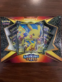 POKEMON SHINING FATES PIKACHU V BOX 4 BOOSTER PACKS FACTORY SEALED 820650828690 - Image 1