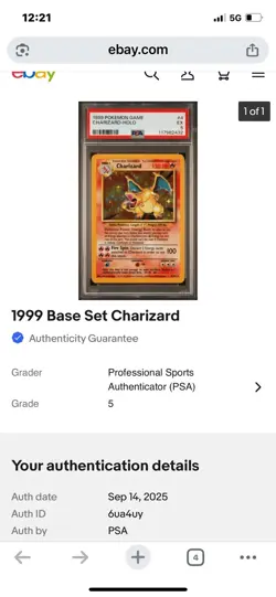 Pokemon TCG Charizard 1999 Base Set Holo Graded Psa 5 #04/102 with bumper guard - Image 5