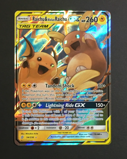 Pokemon TCG Raichu & Alolan Raichu GX 54/236 SM-Unified Minds Tag Team Holo NM - Image 1