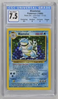 1999 Pokemon Blastoise Holo Base Set CGC 7.5 Near Mint + - Image 1