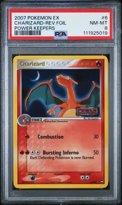 2007 POKEMON EX POWER KEEPERS #6 CHARIZARD-REVERSE FOIL PSA 8 - Image 1
