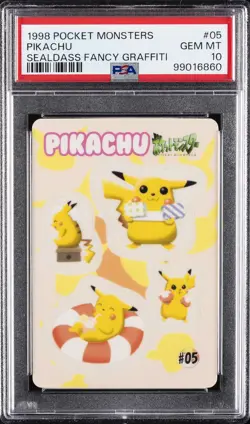 1998 POCKET MONSTERS SEALDASS FANCY GRAFFITI #05 PIKACHU PSA 10 - Image 1